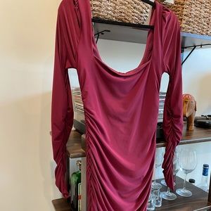 Burgundy ruched dress